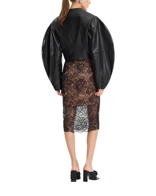 ROTATE BIRGER CHRISTENSEN Black Solid V Neck Jacket