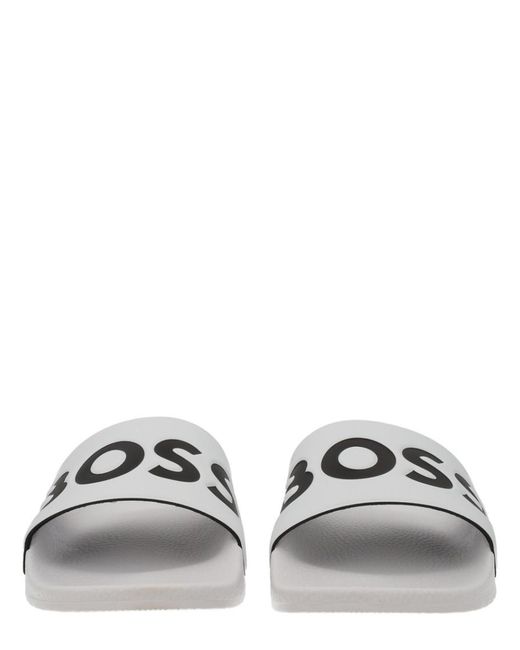 Boss White Logo Slides for men