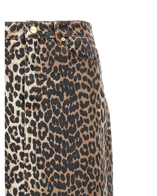 Ganni Blue Leopard-Print Logo Patch Skirt