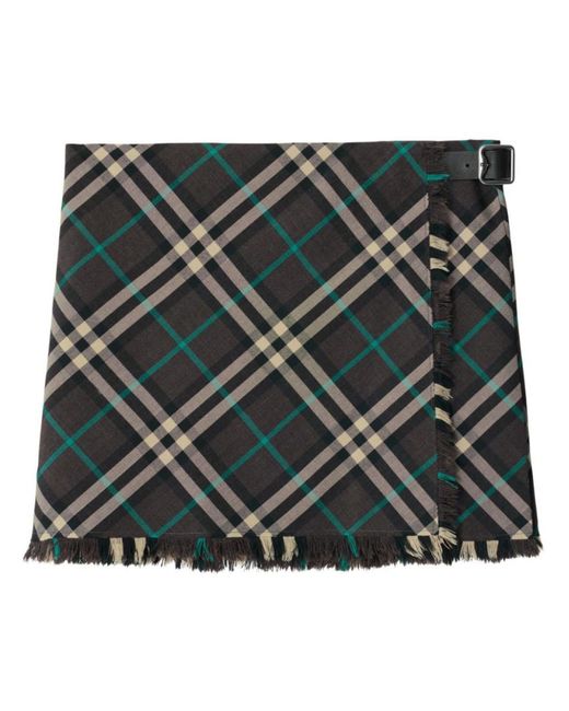Burberry Gray Check-Pattern Mini Skirt
