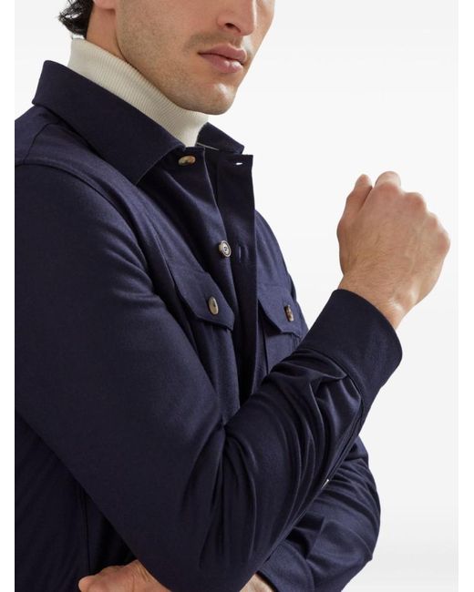 Brunello Cucinelli Blue Wool Shirt for men