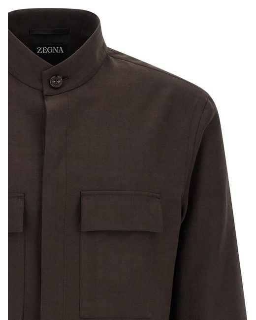 Zegna Gray Regular Solid Shirt for men