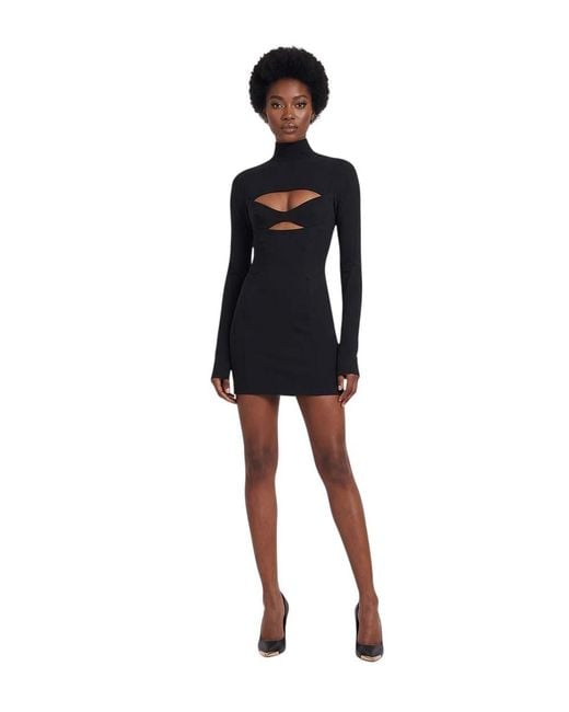 Mugler Black Solid Turtle Neck Mini Dress