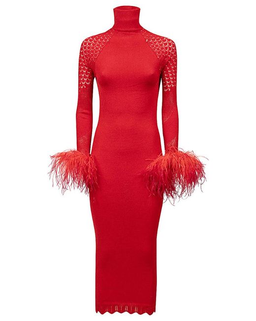 VERGUENZA Red High Neck Midi Knit Dress