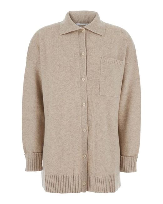 Max Mara Natural Solid Shirt Collar Sweater