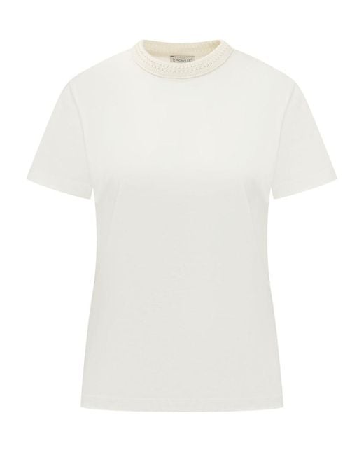 Moncler White Solid Crew Neck T-Shirt