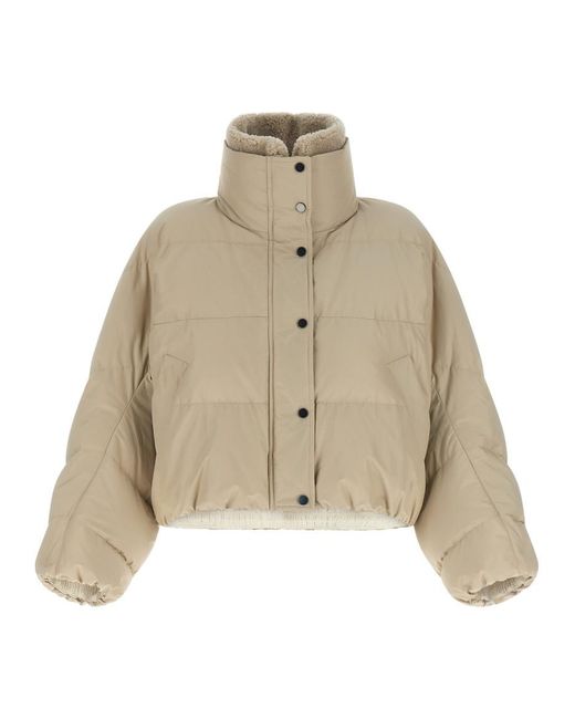 Brunello Cucinelli Natural Solid Mock Collar Jacket