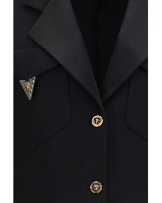 Versace Black Solid Peaked Lapel Blazer