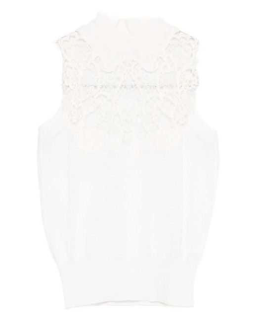 Ermanno Scervino White Lace-Insert High-Neck Top