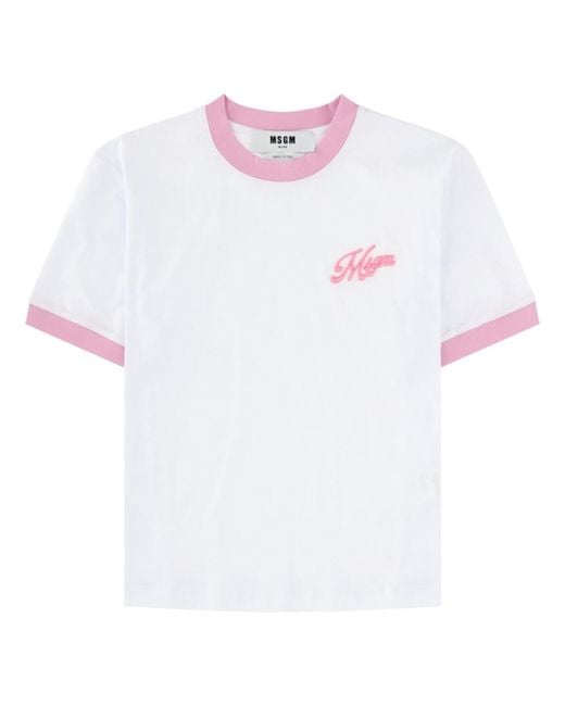 MSGM White Logo Crew Neck T-Shirt