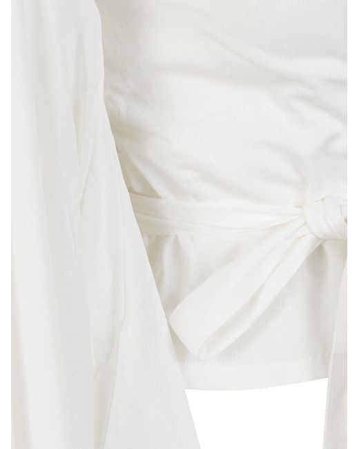 Jacquemus White Solid V Neck Top
