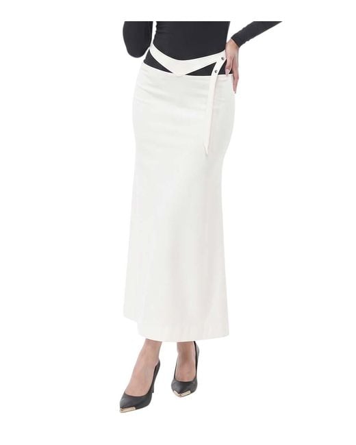 The Attico White Solid Midi Skirt