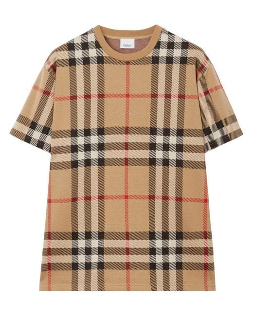 Burberry Checkered Jacquard Cotton T-Shirt in Natural for
