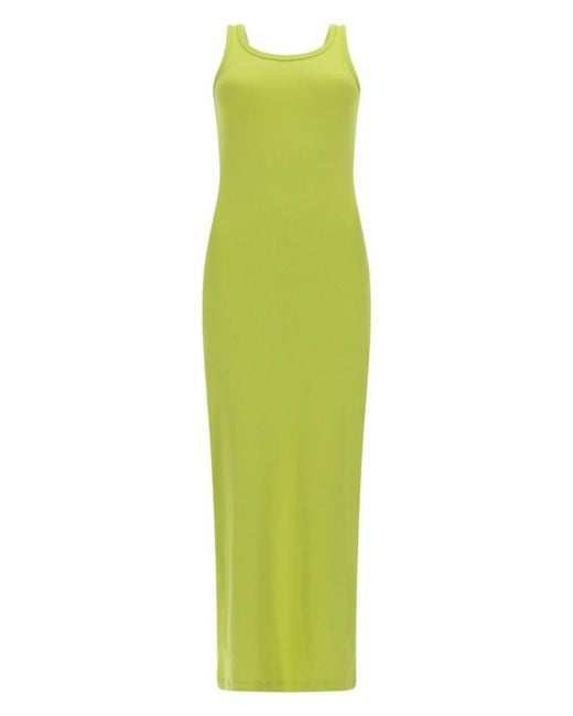 MSGM Green Solid Scoop Neck Maxi Dress
