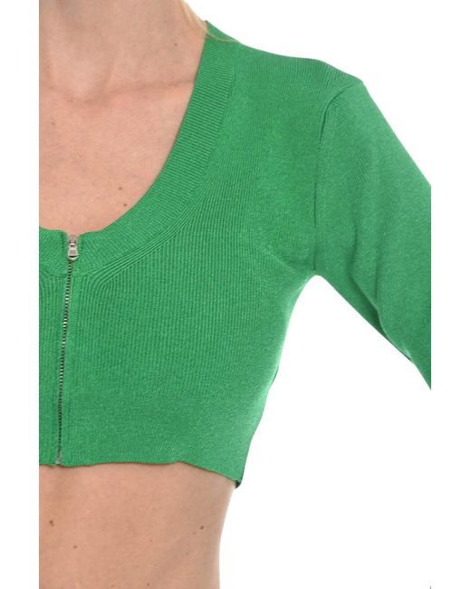 Herskind Green Solid V Neck Crop Cardigan