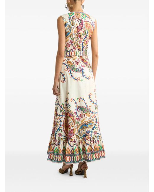 Etro Natural Long Cotton Dress With Floral Paisley Print