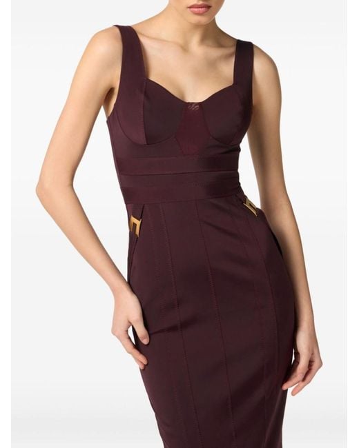Elisabetta Franchi Purple Logo Midi Dress