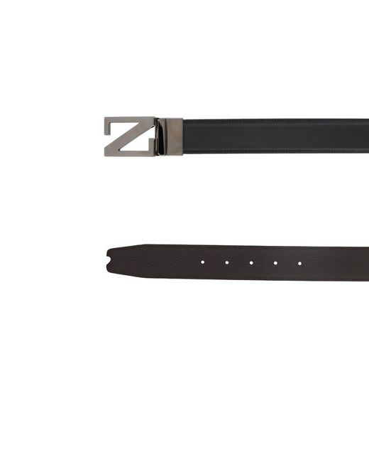 Zegna Black Solid Reversible Belt for men