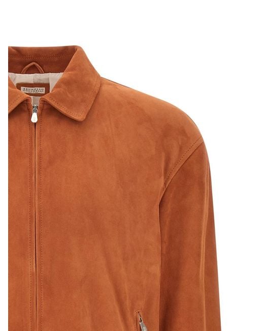Brunello Cucinelli Brown Solid Shirt Collar Jacket for men