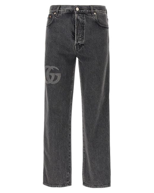 Gucci Straight Leg Logo Jeans in Black for Men | Lyst