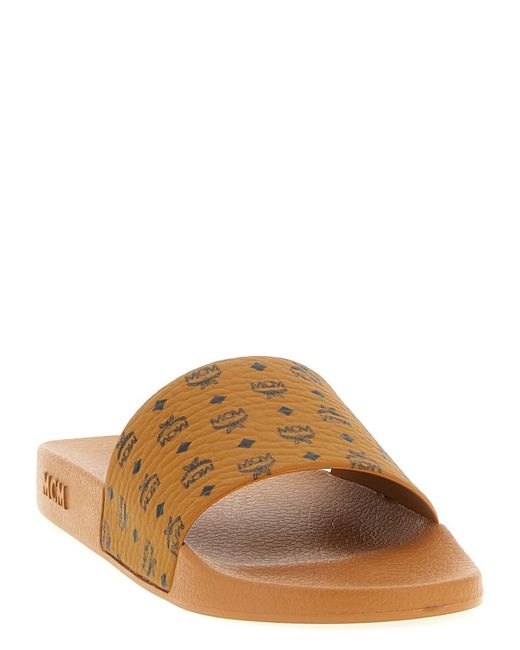MCM Brown Open Toe Slides for men