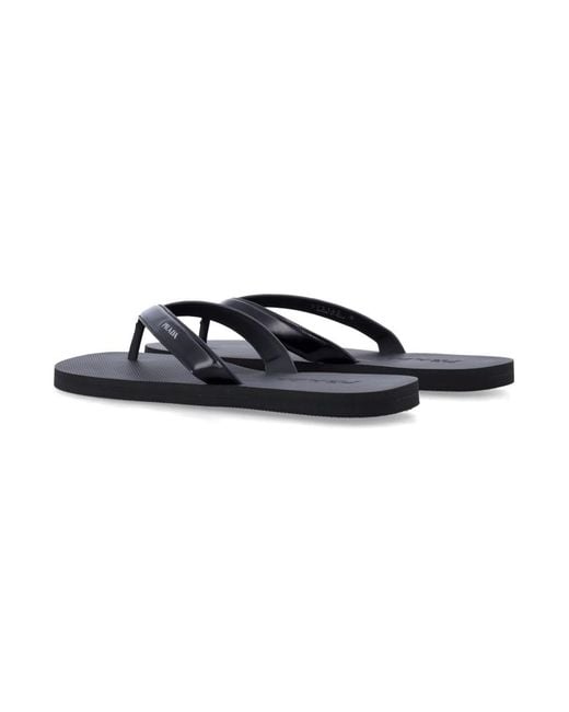 Prada Blue Solid Leather Slippers for men