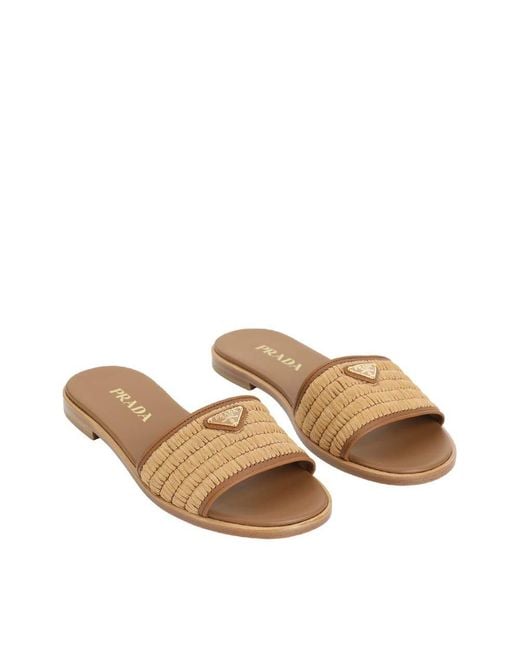 Prada Brown Woven Slipperss