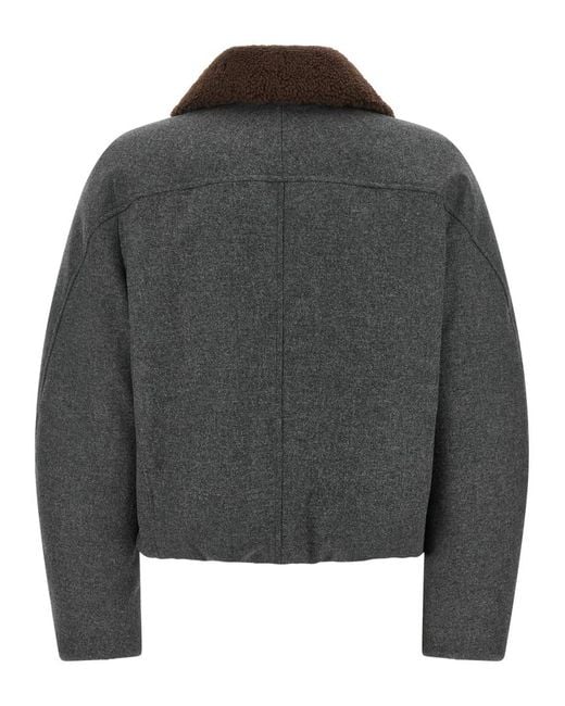 Brunello Cucinelli Gray Solid Shirt Collar Jacket
