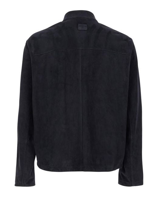 Emporio Armani Blue High Collar Suede Sweatshirt for men