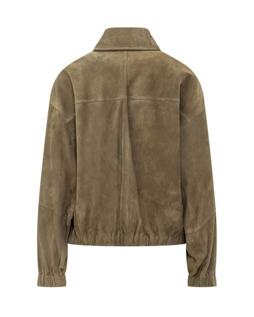 Brunello Cucinelli Green Solid Shirt Collar Jacket
