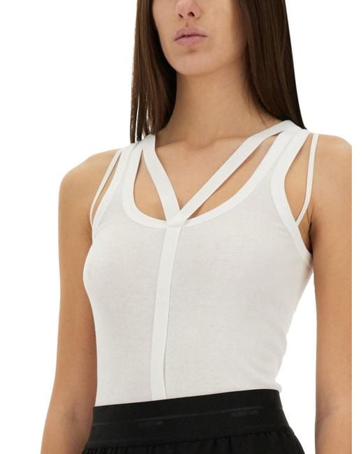 Helmut Lang White Solid Scoop Neck Top