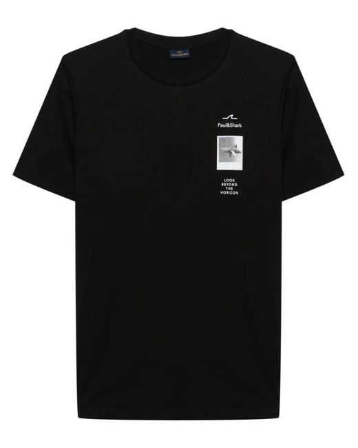 Paul & Shark Black Crewneck Printed T-Shirt for men