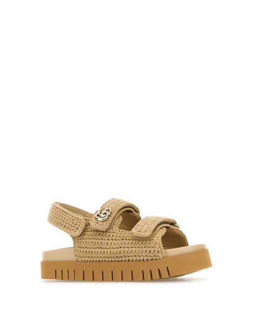 Gucci Natural Crochet Logo Sandals