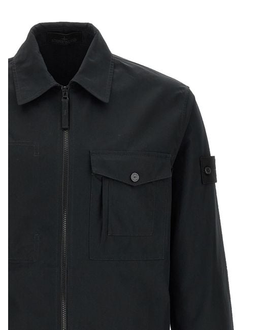 Stone Island Black Solid Shirt Collar Jacket for men
