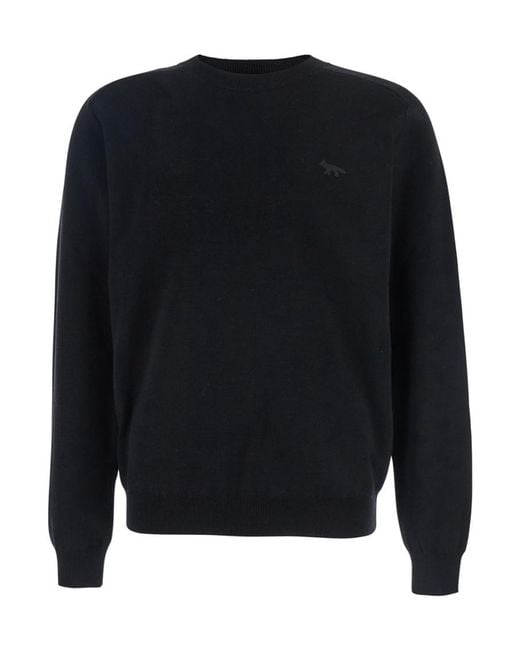 Maison Kitsuné Blue Crew Neck Sweater With Fox Patch for men
