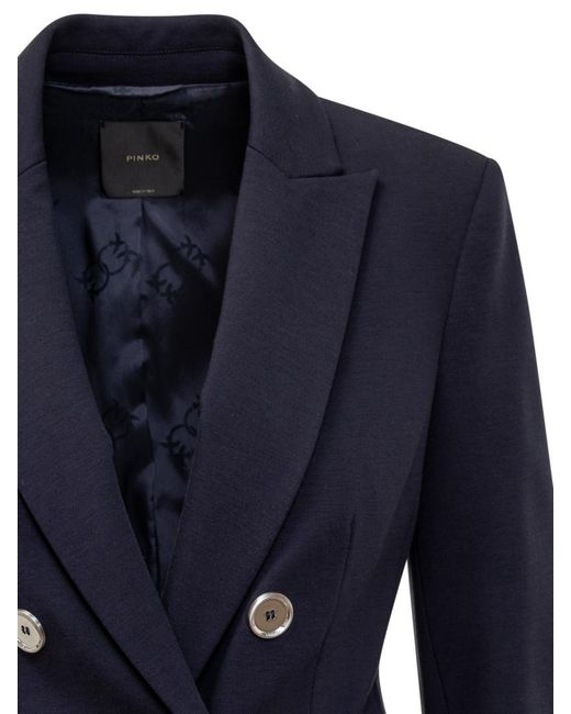 Pinko Blue Solid Notched Lapel Blazer
