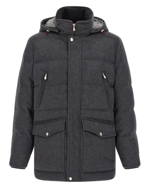 Brunello Cucinelli Gray Solid Hooded Jacket for men