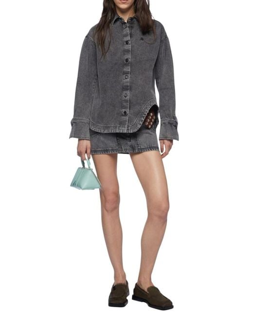 The Attico Gray Solid Shirt Collar Jacket