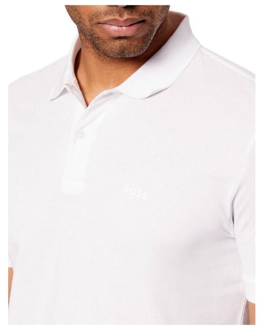 Boss White Solid Polo for men