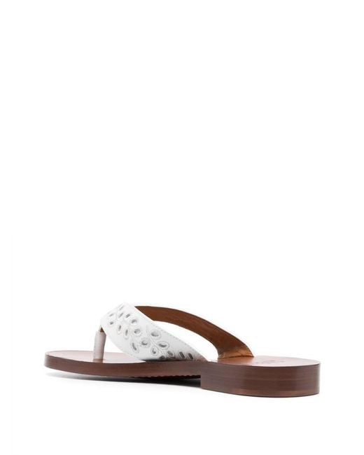 Chloé White Embroidered Leather Thong Flip-Flops