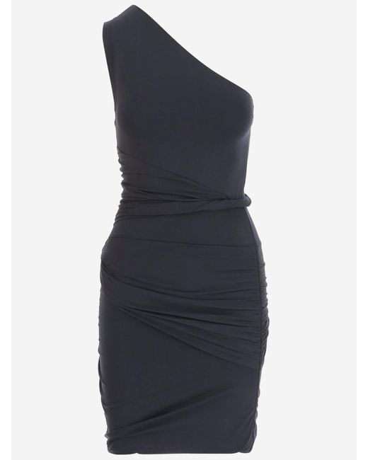 Patou Blue Stretch Cotton One Shoulder Dress