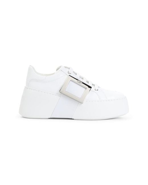 Roger Vivier White Solid Buckle Sneakers