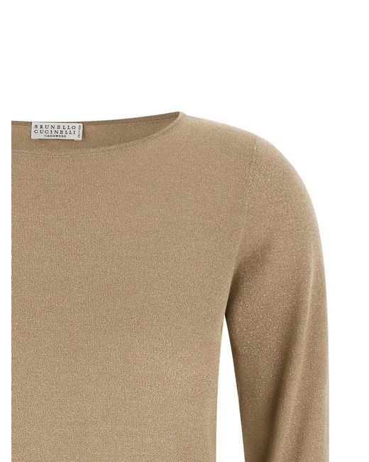 Brunello Cucinelli Natural Solid Boat Neck Sweater