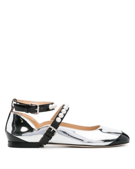 Mach & Mach White Leather Ballet Flats