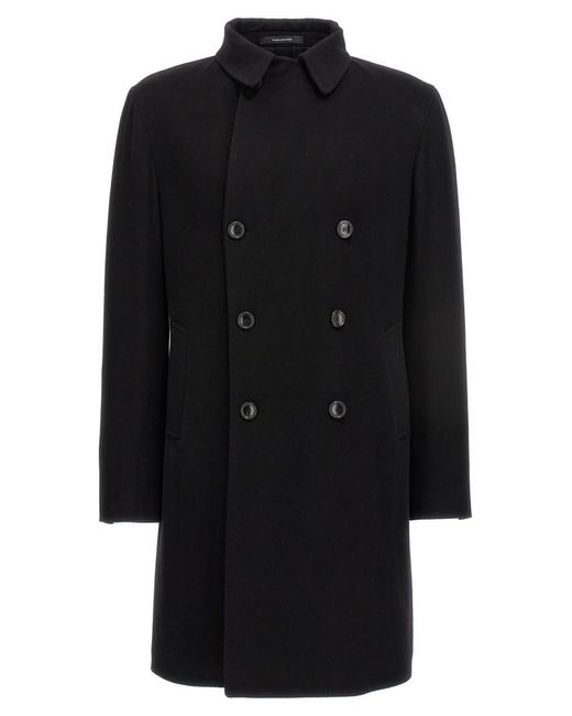 Tagliatore Black Double Breasted Buttoned Coat for men