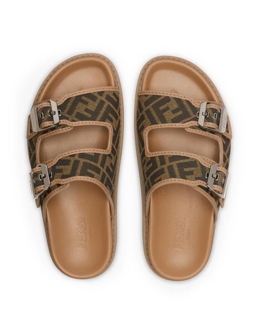 Fendi Metallic Leather Logo Slip-On Sandals for men