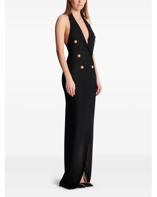 Balmain Black 6 Buttons Long Halterneck Knit Dress