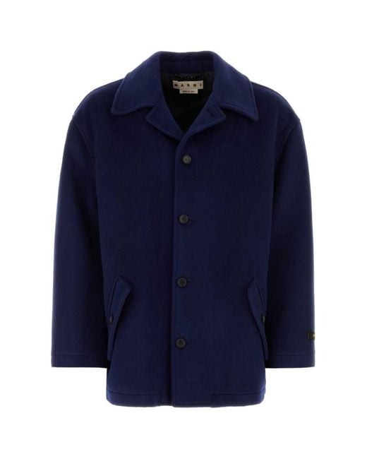 Marni Blue Wool Blend Coat for men