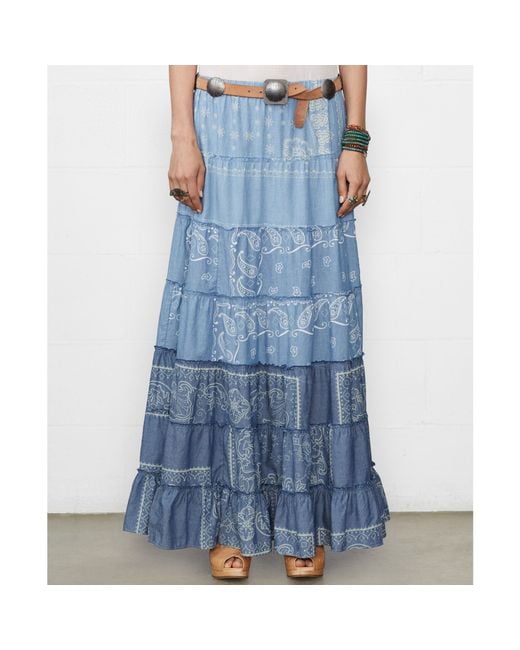 Denim & Supply Ralph Lauren Blue Tiered Bandanaprint Maxi Skirt