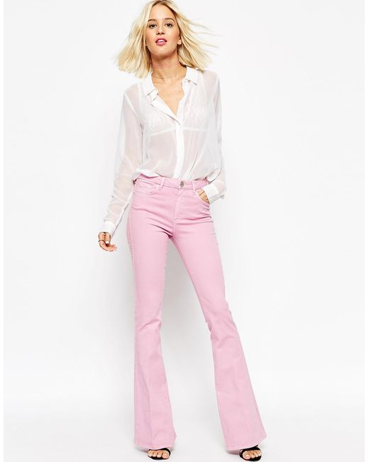 ASOS Purple Bell Flare Jeans In Pink